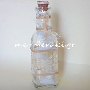 Μπομπονιέρα γάμου χειροποίητη μπουκάλι με δαντέλα