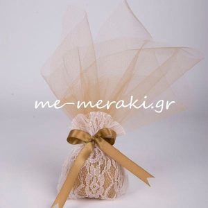 Μπομπονιέρα Γάμου Πουγκί Δαντέλα Τούλι