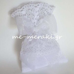 Μπομπονιέρα Γάμου Πουγκί Δαντέλα Καμβάς