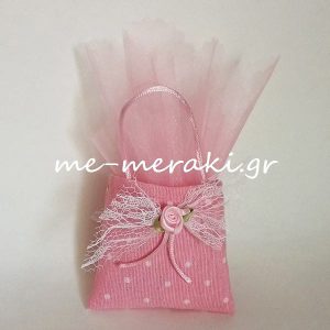 Μπομπονιέρα Βάπτισης Τσαντάκι Ύφασμα