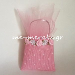 Μπομπονιέρα Βάπτισης Τσαντάκι Ροζ