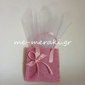 Μπομπονιέρα Βάπτισης Ροζ Τσαντάκι