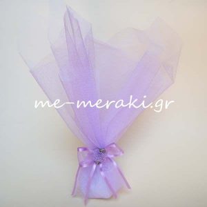 Μπομπονιέρα Γάμου Τούλι Λιλά-Λευκό